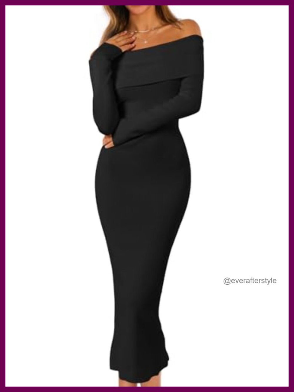 Women's Off Shoulder Long Sleeve Bodycon Midi Sweater Dress Ribbed Knit